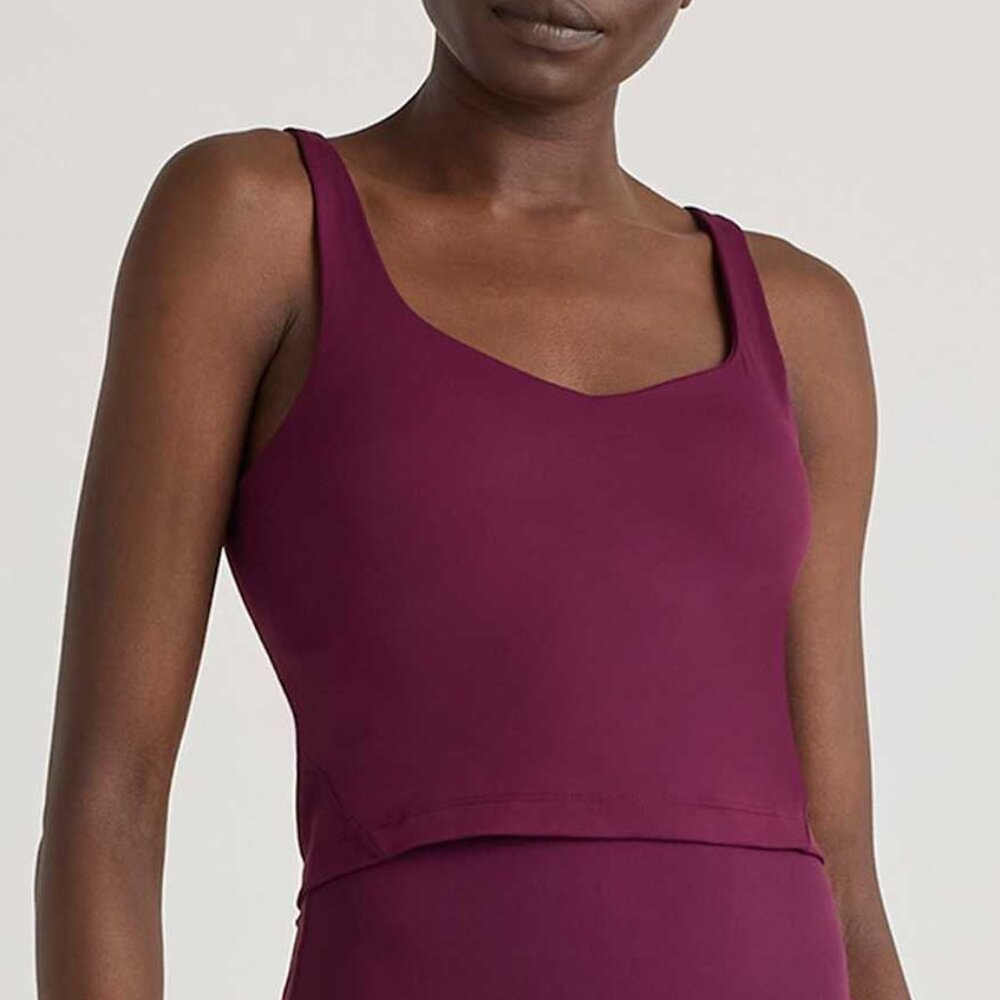 Quince Ultra-Form V-Neck Cropped Tank, Plum, Size S